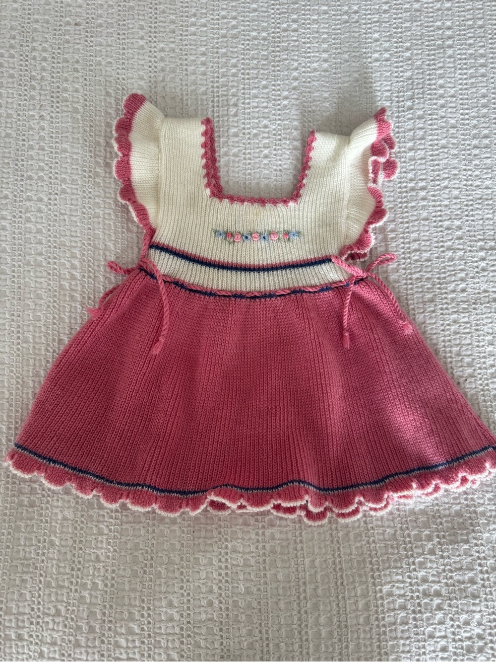 Authentic 1980’s Vintage Knit Pink & Cream Baby Dress